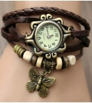 Браслет-часы с кулоном бабочка / коричневый корпус 2,6 см 10-19 см
