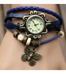 Браслет-часы с кулоном бабочка / синий корпус 2,6 см 10-19 см