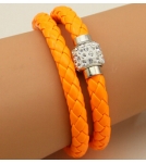 Браслет кожаный плетеный двойной оранжевый 40 см