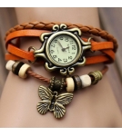 Браслет-часы с кулоном бабочка / оранжевый корпус 2,6 см 10-19 см